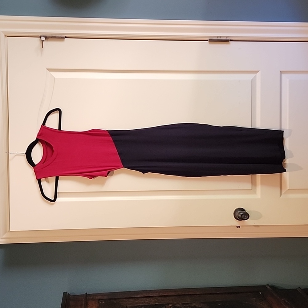 Red and Black Body Con Midi Dress Color Block Waist Cut Out